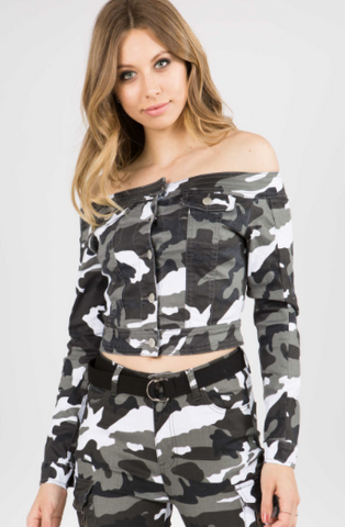 Off the Shoulder Camo Jacket
