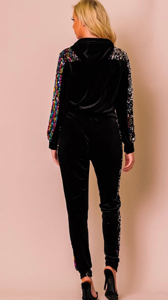 Velvet Hooded Sequins Jogger